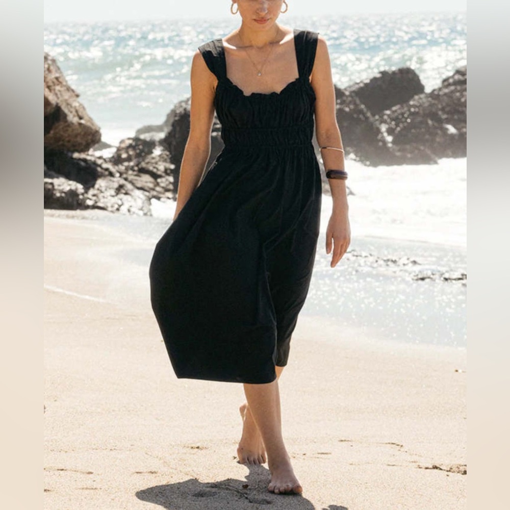 CIAO LUCIA CLARA DRESS - BLACK cotton poplin Midi Stretchy Light Comfort Sz S